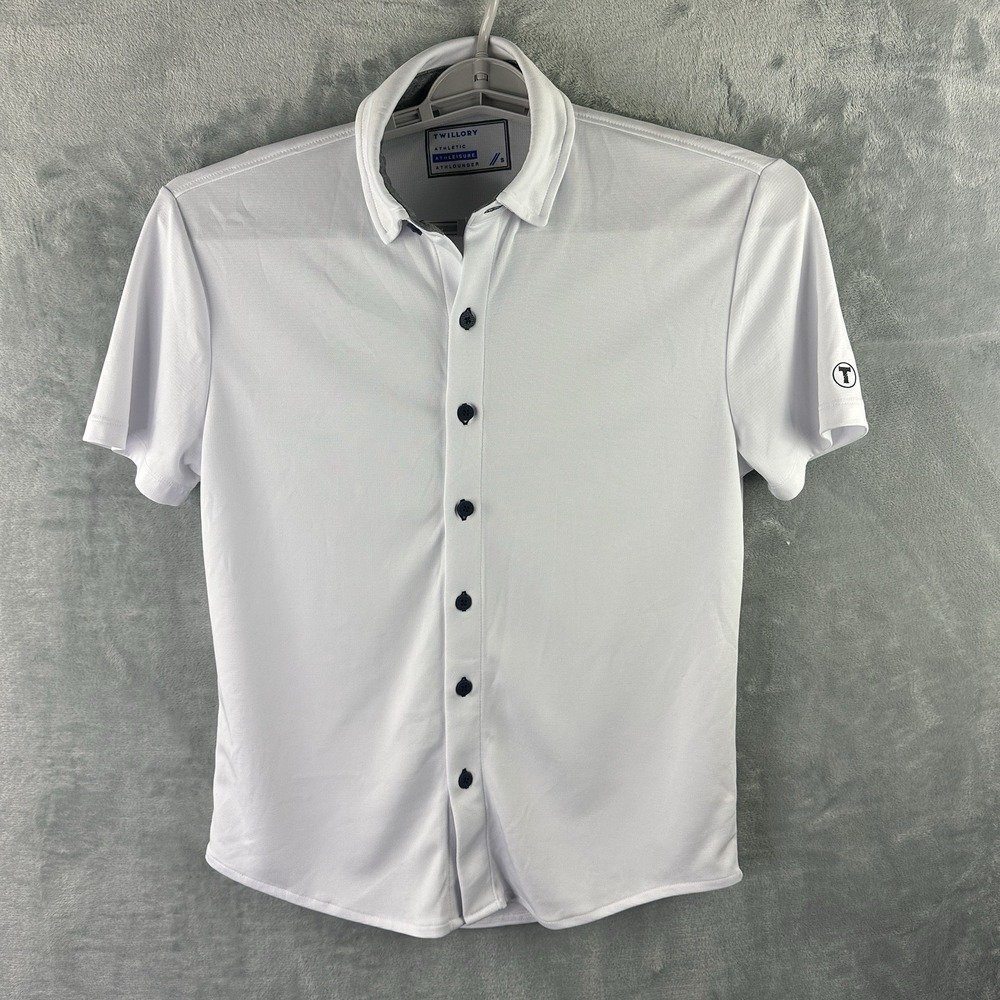Twillory Men's Athletic Button Front Polo Shirt White Short Sleeve Size S